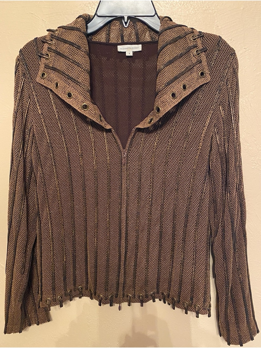 Alexandra Rosati Brown Mesh-Trim Jacket (Size 8) - Picture 1 of 9